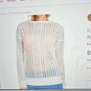 Fabletics Sophie White Crew Neck Sweater Open Weave Swim Cover Up